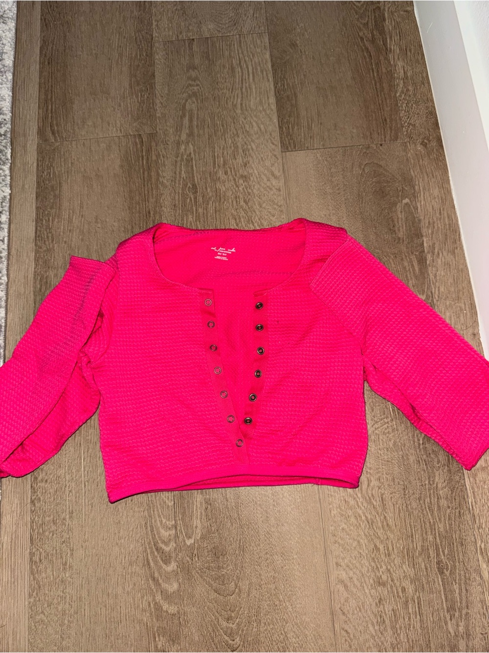 Urban Outfitters Waffle Long Sleeve Buttoned Crop Top
